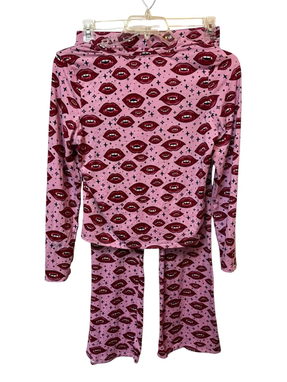 Madden Girl Pink Vampire Fangs Lip Print Pajama Loungewear Halloween Goth Medium